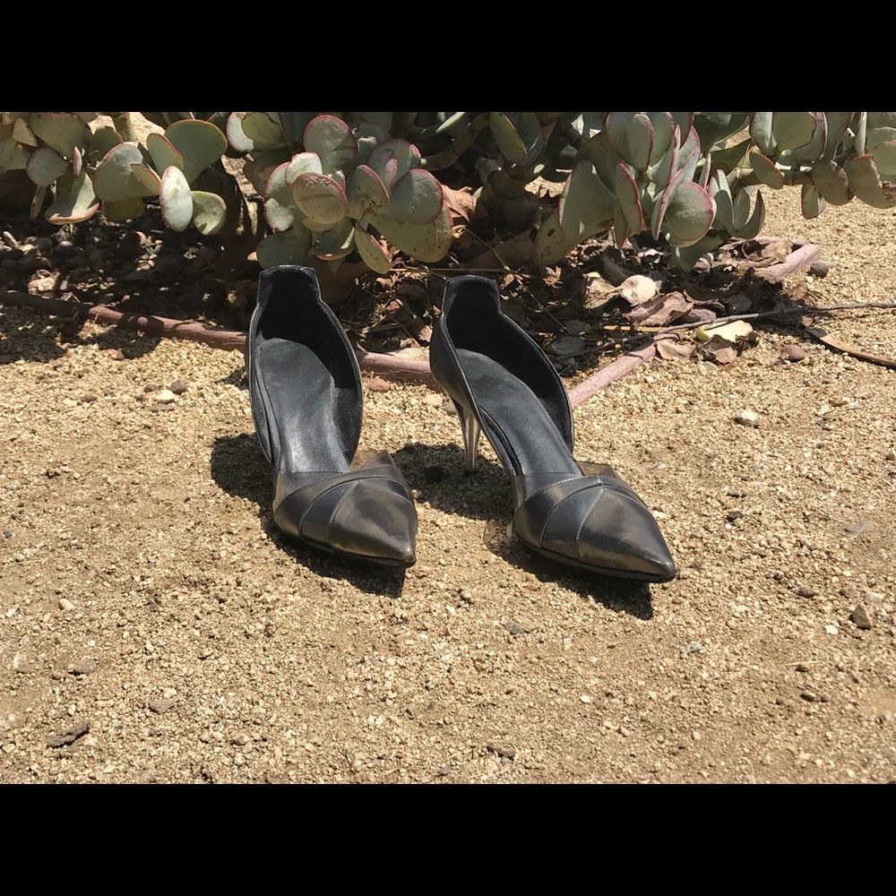 Stella McCartney kitten heel silver and clear